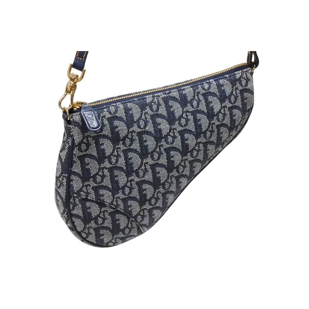 CHRISTIAN DIOR Trotter Saddle Bag One Shoulder Hobo Bag Navy Blue - Picture 4 of 10